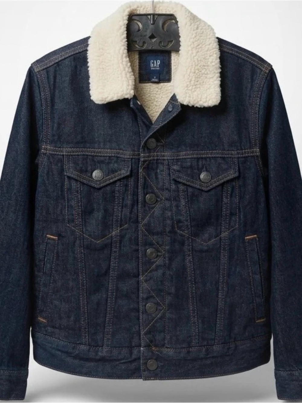 GAP Kids (8/9) Dark Blue Denim Jacket with Cream Sherpa Collar